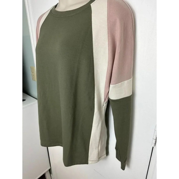 Fitz & Eddi color blocking olive, pink, white size large crew neck extra soft - Picture 3 of 6